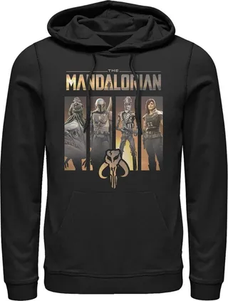 Men's Star Wars The Mandalorian Character Panel Pull Over Hoodie - Black - X Large