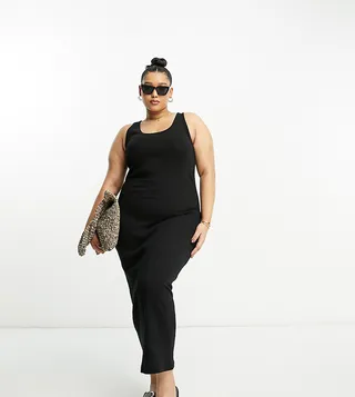 ASOS DESIGN Curve ribbed scoop neck tank midi dress in black