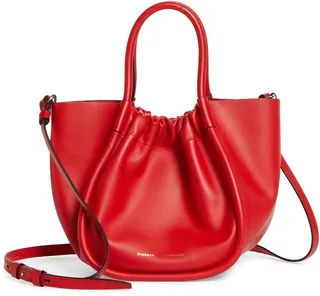 Small Ruched Leather Crossbody Tote
