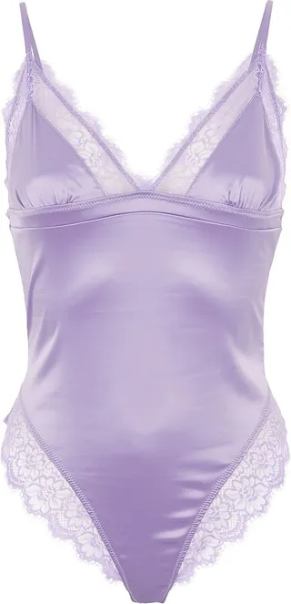 Satin Lace-trim Bodysuit Lingerie Bodysuit Lilac