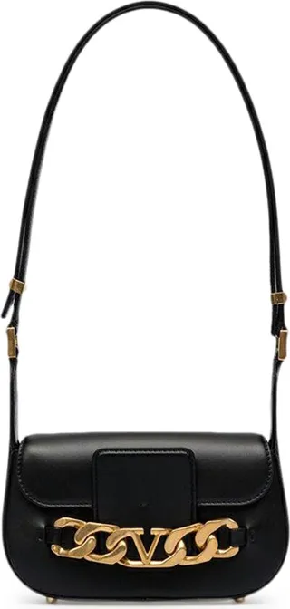 Valentino Garavani VLogo Chain small shoulder bag in calfskin. Detailed metal chain from Vlogo Signature element.