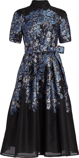 Metallic Floral Fit-&-Flare Dress