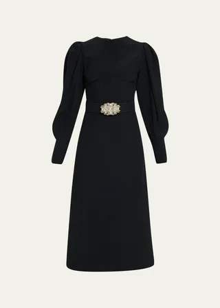 Puff Slv Belted Midi Drs
