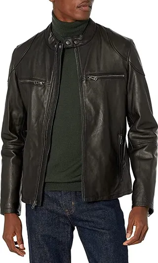 Cole Haan Men's Leather Moto Jacket (Black) Men's Jacket
