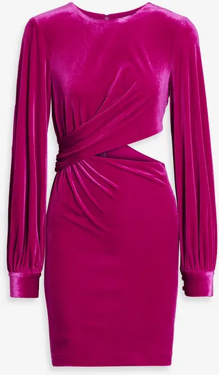 Cutout draped velvet mini dress