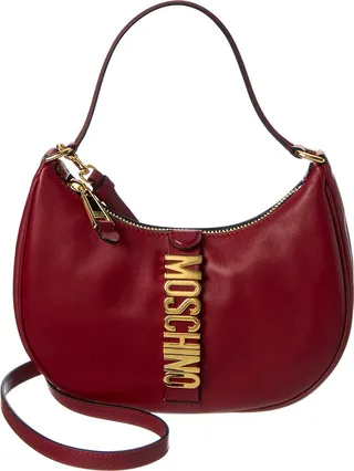 Moschino Logo Lettering Leather Hobo Bag
