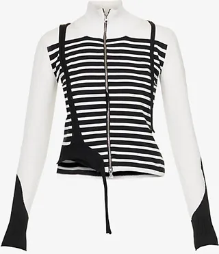 Womens White Striped Turtleneck Stretch-organic Cotton Jumper