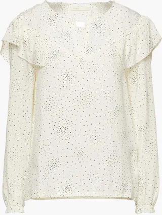Lacky ruffled printed washed-cupro blouse