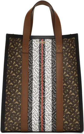 Burberry Brown E-Canvas Small Monogram Portrait Tote