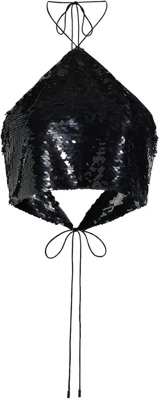 Zira Sequin Halter Top in Black