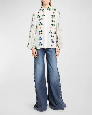 Fusion-Print Organic Crepe De Chine Collared Shirt