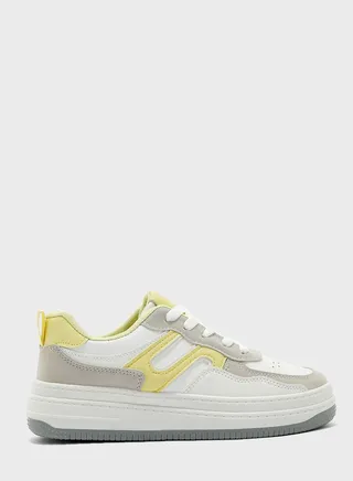 Platform Chunky Trainers In White With Yellow Detail