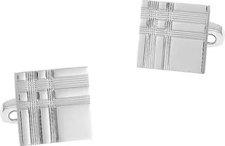 Rhodium-Plated Etched Plaid Square Cufflinks