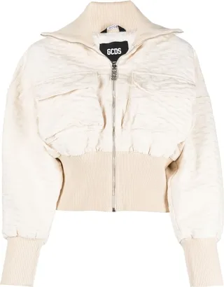 Monogram-Pattern Cropped Bomber Jacket