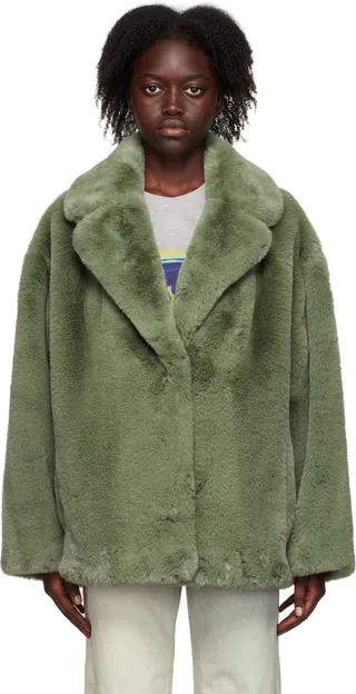 Stand Studio Green Savannah Faux-Fur Jacket