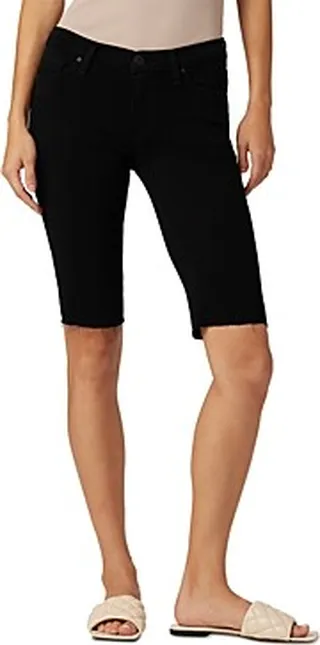 Hudson Amelia Mid Rise Frayed Denim Bermuda Shorts in Black