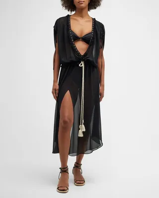 Embellished Merritt Semi-Sheer Midi Dress