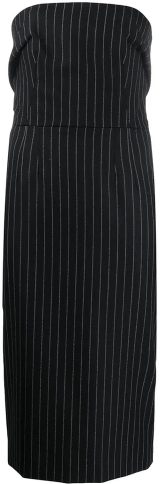 Pinstriped Strapless Fitted Dress