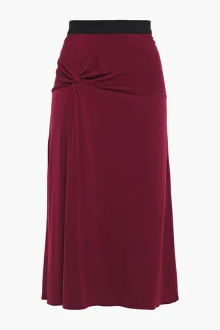 Twist-front crepe-jersey midi skirt