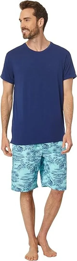 Tommy Bahama Woven Jam PJ Set (Aqua Scenery) Men's Pajama Sets