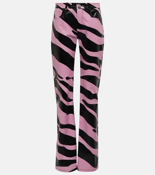 Zebra-print leather pants