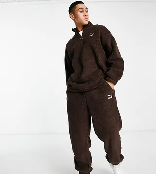 Puma Classics Cozy Club borg sweatpants in chocolate brown - Exclusive at ASOS