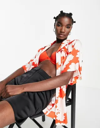 Topshop ultimate floral resort shirt in red