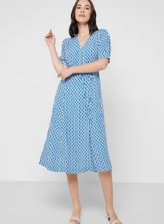 Printed Tie Detail Dress