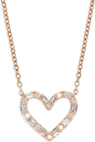 14K Rose Gold & Diamond Heart Pendant Necklace