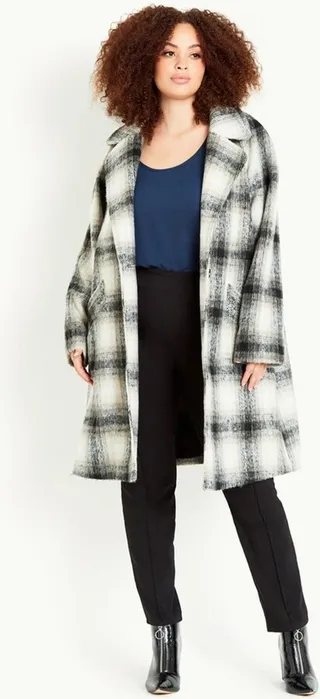 EVANS | Women's Plus Size Crombie Check Coat - black - 18W