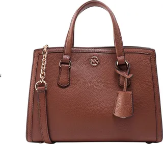 Leather handbag with metal monogram