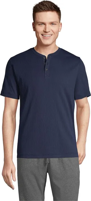 Lands' End Men's Tall Knit Rib Short Sleeve Henley Pajama Shirt