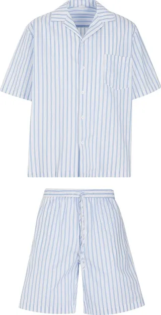 Cotton Striped Pyjama Set Sleepwear White