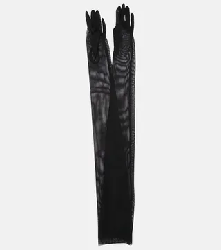 Long semi-sheer mesh gloves
