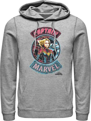 Men's Marvel Captain Marvel Hero Patch Pull Over Hoodie - Athletic Heather - 2X Large