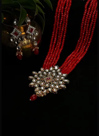 Kundan Beads Gold Plated Necklace Set