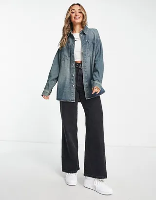 ASOS DESIGN oversized denim shirt in dirty wash