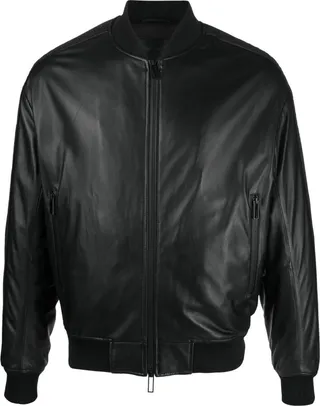 Logo-Tape Leather Bomber Jacket