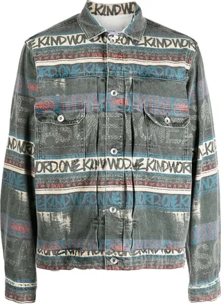 Graphic-Print Distressed Denim Jacket