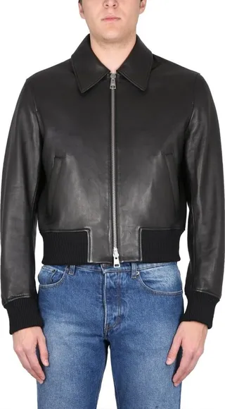 AMI Zipped Leather Jacket