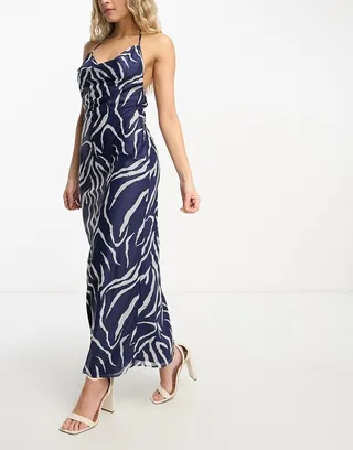 4th & Reckless elli sheer maxi summer dress in navy zebra print