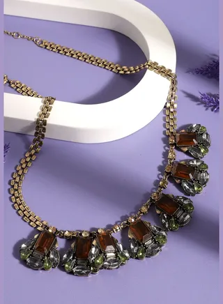 Gold Plated Designer Stone Party Necklace For Women
