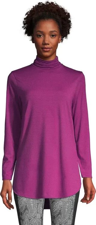 Lands' End Women's Performance Long Sleeve Tneck Curve Hem Tunic - Small - Verbena Stripe