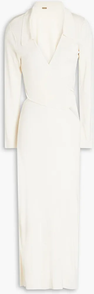 Cristina wrap-effect cutout ribbed-knit midi dress