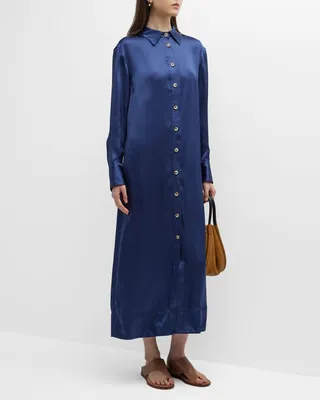 Satin Tea-Length Shirtdress