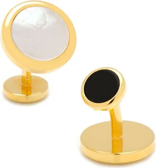 Double Sided Gold Mother of Pearl Round Beveled Cufflinks