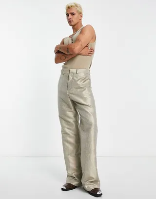 ASOS DESIGN high waist flared pants in gray snake jacquard