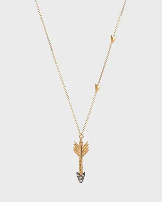 14k Rose Gold Triplet Arrow Necklace in Champagne Diamonds