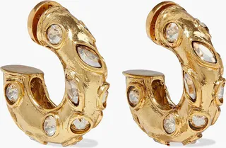 Gold-tone crystal hoop earrings