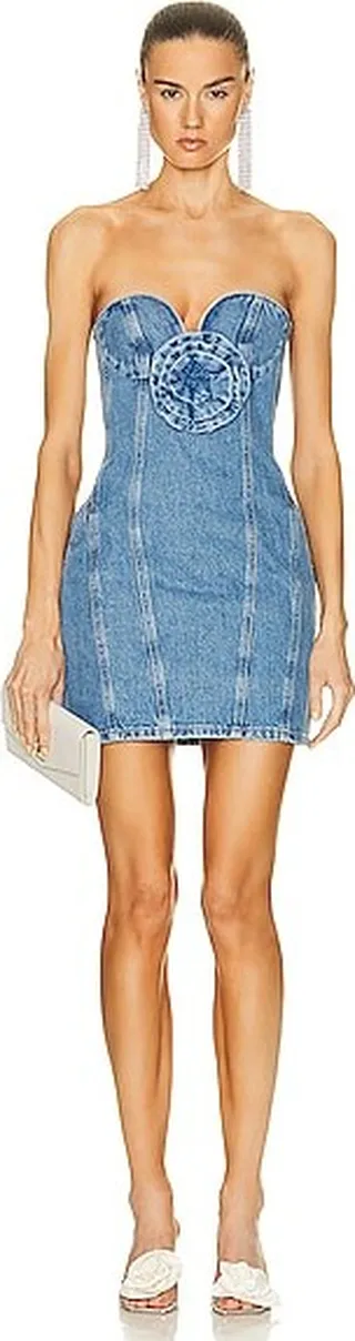 Magda Butrym Strapless Denim Mini Dress in Blue